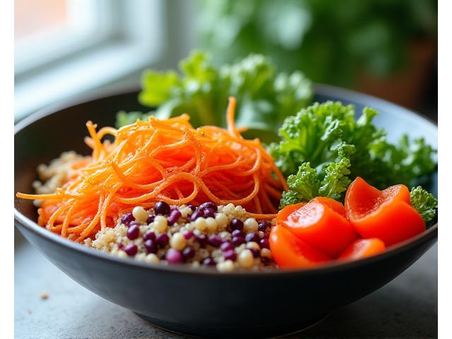 A balanced plate of healthy food, greens, and protein, to signify functional nutrition.