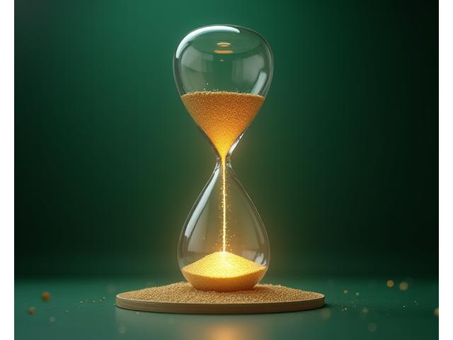 Elegant hourglass with sand flowing, symbolizing the passage of time and longevity research.